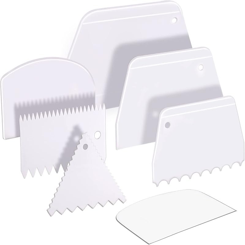 Teenitor Cake Scraper Cake Smoother, 7 Pcs Dough Scraper Bowl Scraper Cake Cutter Cake Spatula Bench Scraper Kitchen