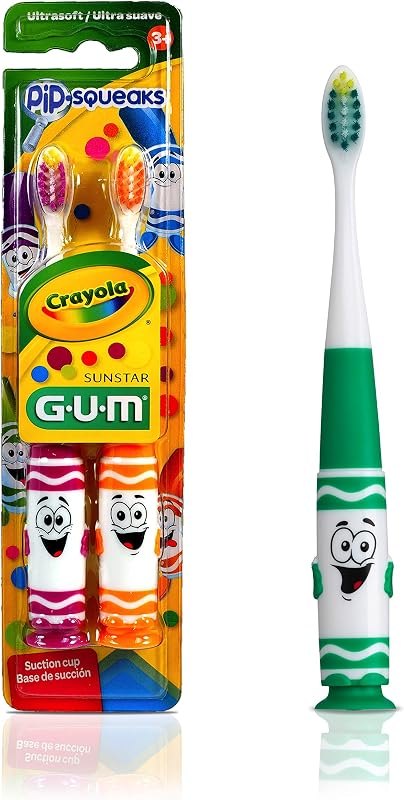 Crayola Toddler Pip-Squeaks Toothbrush, Ultra Soft Bristles, Tapered Head, Ages 2+, 2 Count — brush buddies toothpaste