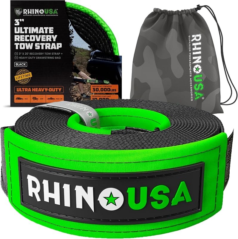 Rhino USA Recovery Tow Strap (3in x 20ft) - 31,518lb Heavy Duty Towing — overlanding recovery straps for overlanding