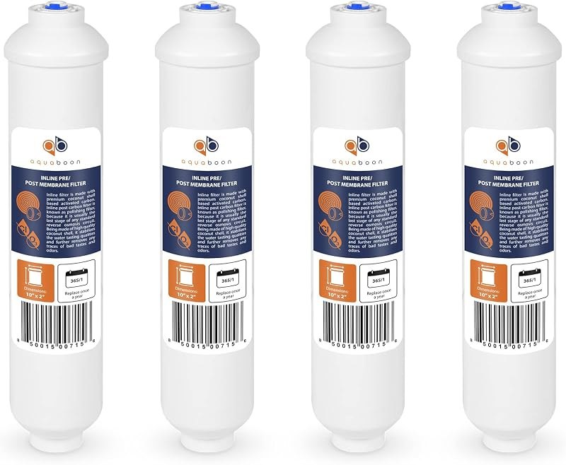 Aquaboon T33 Inline Post Activated Carbon Water Filter for Refrigerator, Ice Maker w/Quick Connect for 1/4 Water Line