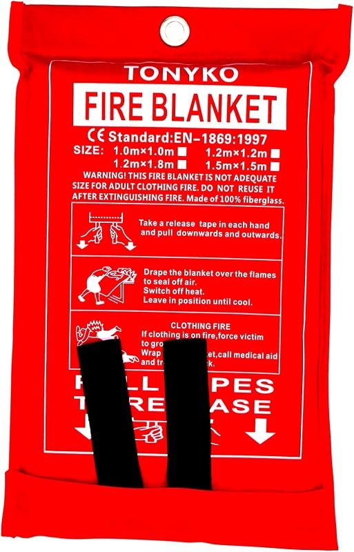 TONYKO Fiberglass Fire Blanket for Emergency Surival, Flame Retardant Protection and Heat Insulation with Various