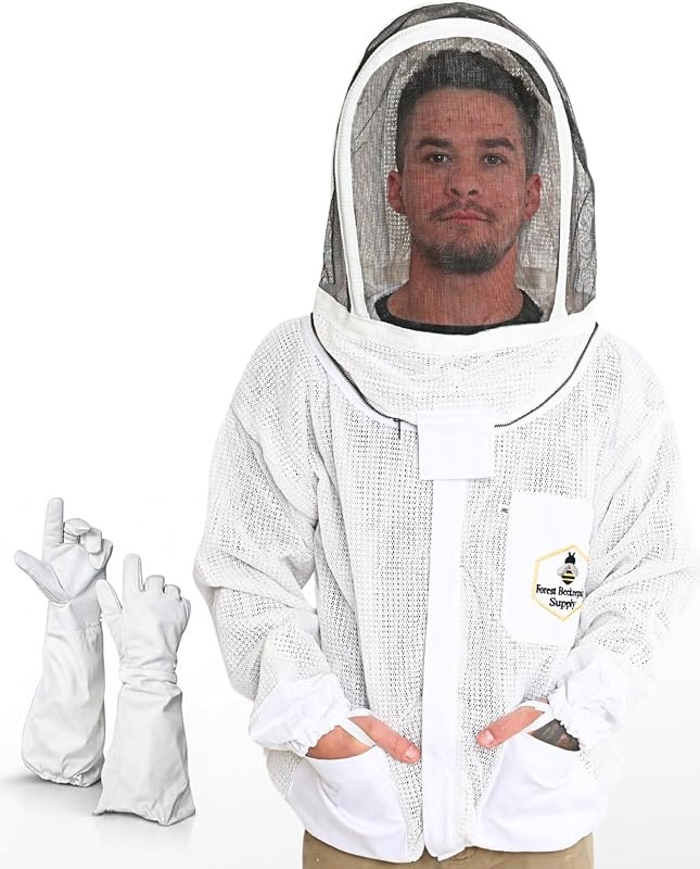 Ventilated Bee Jacket for Men and Women with Gloves and Detachable Fencing Veil, 3-Layer Beekeeping Jacket, YKK Brass