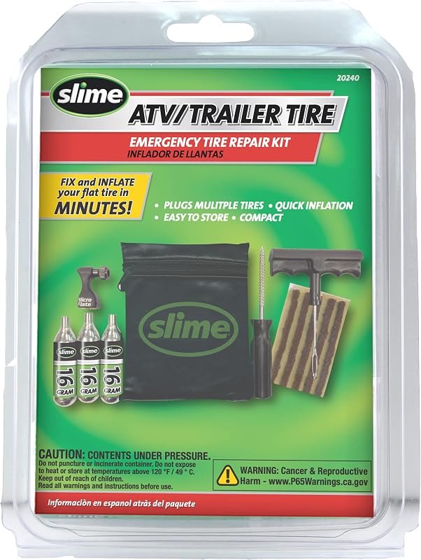 Slime 20240 Tire Repair and Inflation Kit, Tubeless Tires, Trailer & ATV Emergency Puncture Repair, Quick and Easy