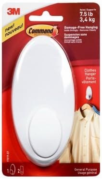 Command Clothes Hanger, Holds up to 7.5 lb, Sized for 3 Plastic Hangers or 7 Metal Hangers, 1 Wall Hook and 2 Strips