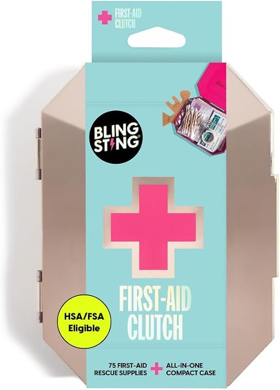 BLINGSTING First Aid Kit - 75 Essential First-aid Supplies, Bandages, Wipes, Gold Travel Case - Multipurpose Mini
