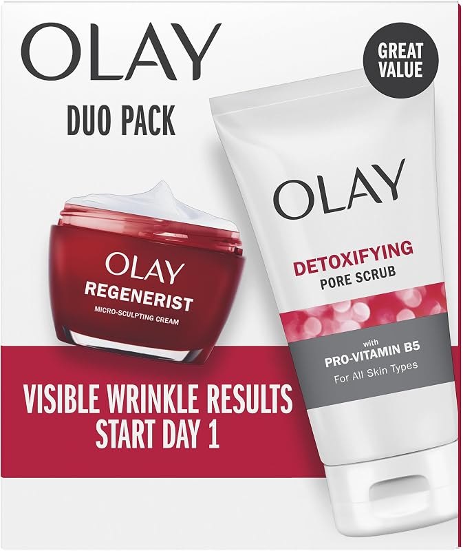 Olay Face Wash Regenerist Advanced Anti-Aging Pore Scrub Cleanser (5.0 Oz) and Micro-Sculpting Face Moisturizer Cream