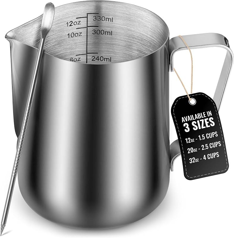 Zulay Milk Frothing Pitcher with Latte Art Pen — coffee milk pitcher for coffee milk pitcher