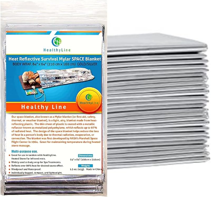 HealthyLine Emergency Mylar Thermal Sleeping Blanket, 50-Pack — two person sauna blanket for two person sauna blanket