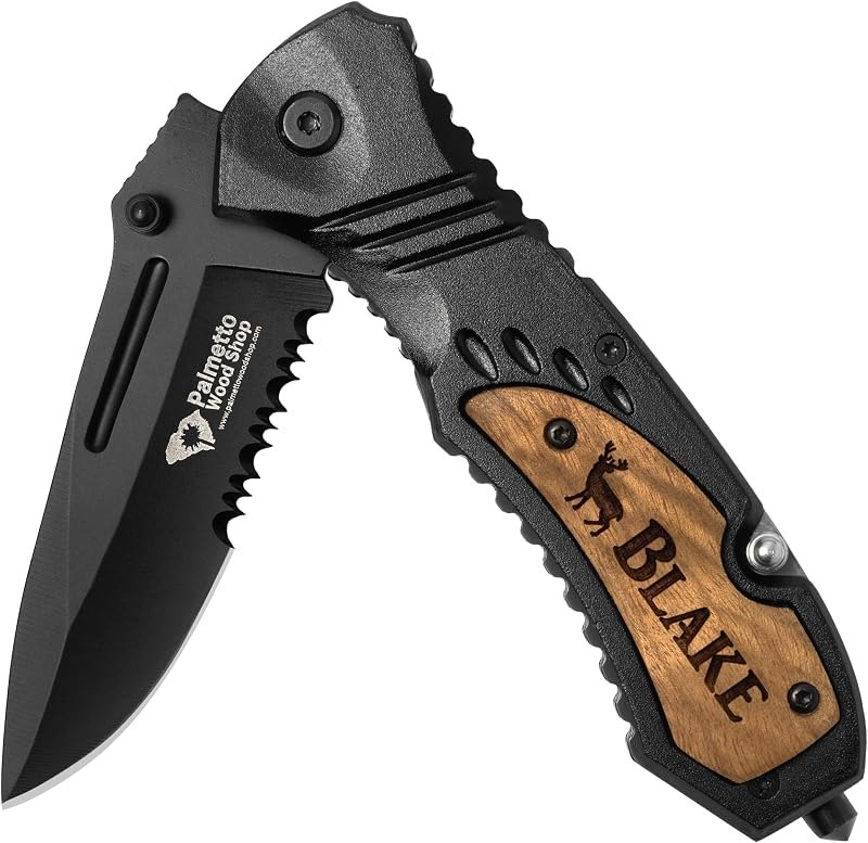 Palmetto Wood Shop Custom Engraved Pocket Knife for Men, Camping & Hunting — hunting knife for hunting knife
