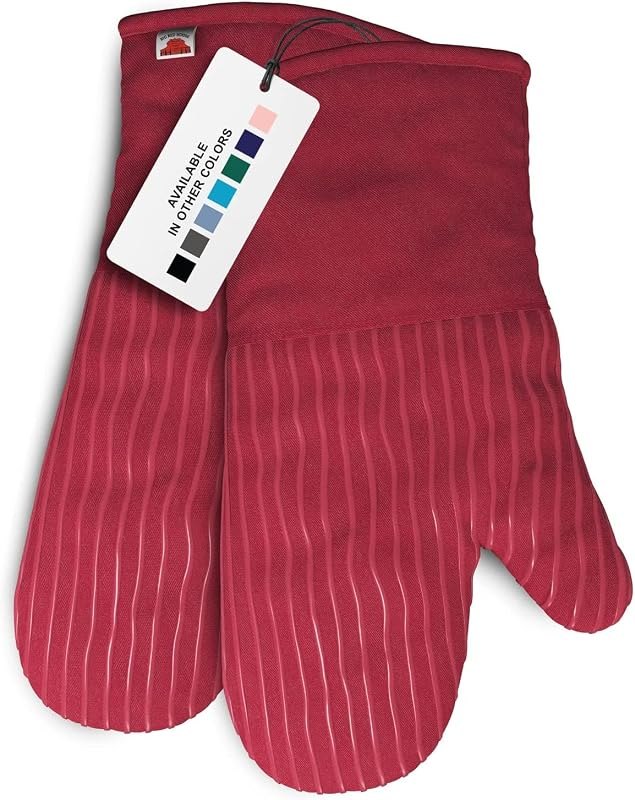 Silicone Oven Mitts - Red Set of 2-12.5" - Heat Resistant to 536 F / 280 C Kitchen Gloves - Professional Grade