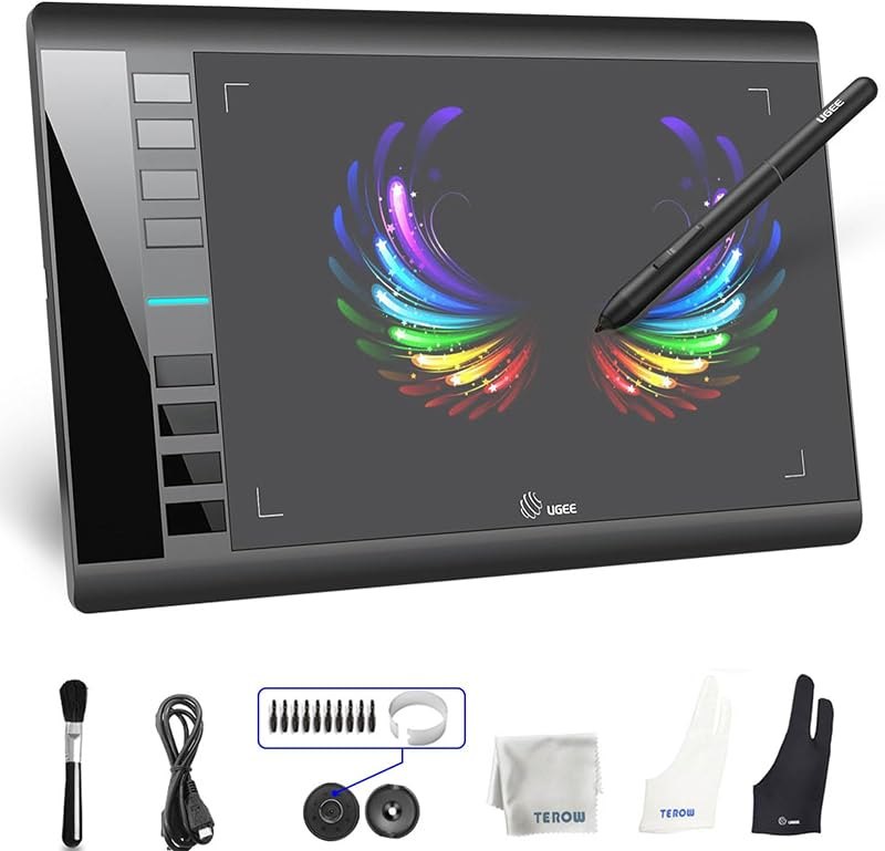 Graphics Drawing Tablet, UGEE M708 10 x 6 inch Large Digital Drawing Pad with 8 Hot Keys 8192 Levels Pen, Graphic