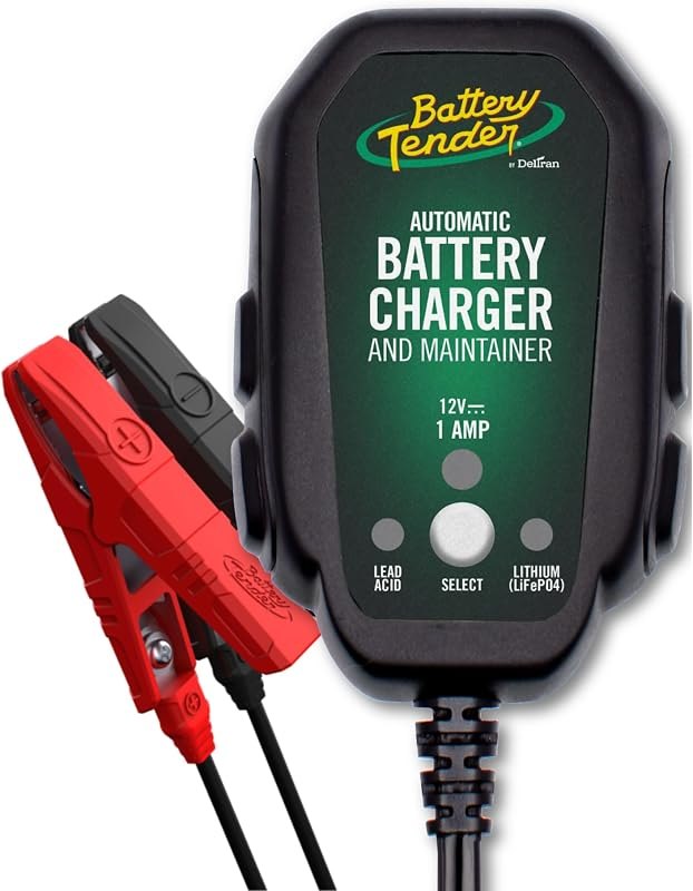Battery Tender Junior 12V, 800mA Battery Charger and Maintainer for Lead Acid and Lithium Batteries - Switchable