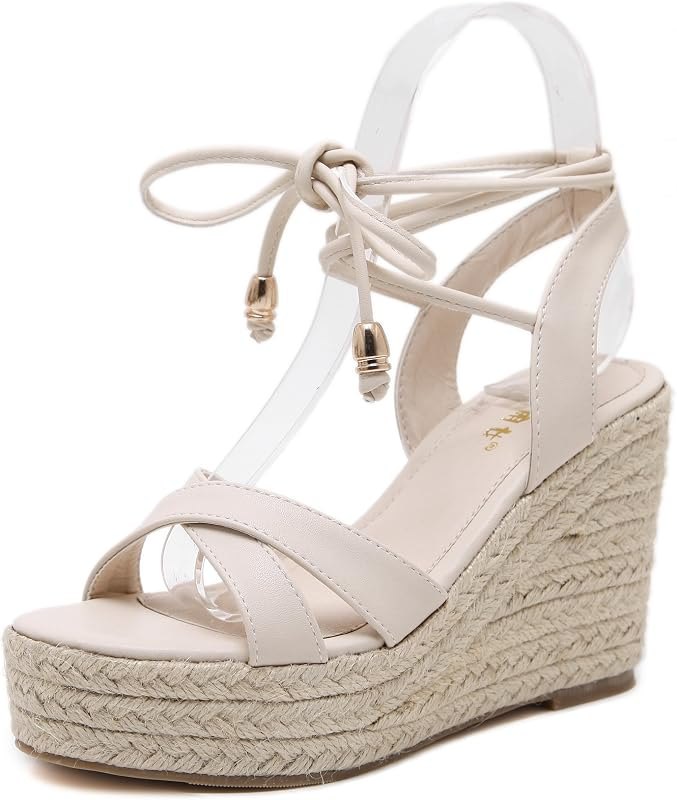 Womens Jute-rope Middle Wedge Heel Summer Shoes Flip Sandals Lace Up — heels wedge sandal for heels wedge sandal