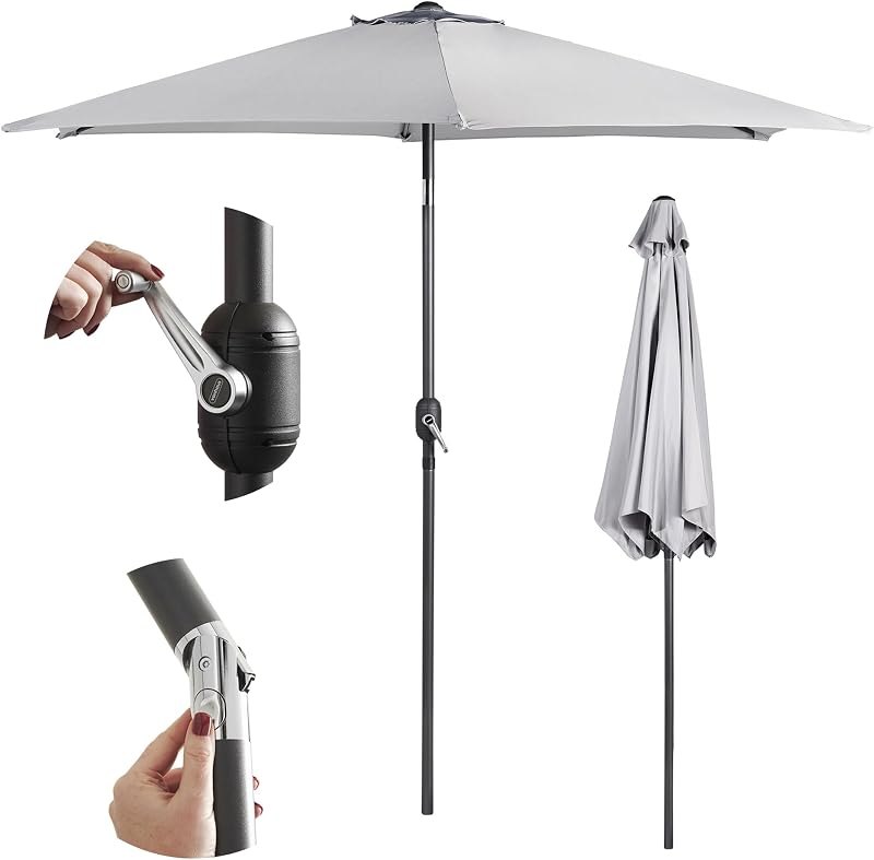 VonHaus 9 Feet (2.7meter) Steel Powder Coated Gray Grey Garden Patio Umbrella Parasol