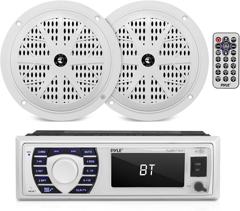 Pyle Marine Receiver & Speaker Kit - In-Dash LCD Digital Stereo Built-in Bluetooth & Microphone w/ AM FM Radio System