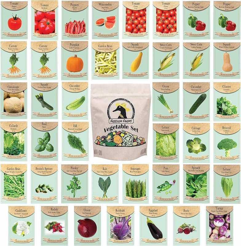 Set of 43 Assorted Vegetable & Herb Seed Packets - Over 10,000 Seeds! - Includes Mylar Storage Bag - Deluxe Garden