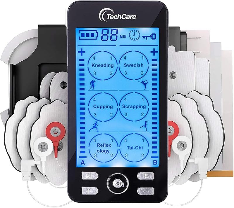 Rechargeable TENS EMS Muscle Stimulator, Dual Channel Electric Pulse Massager for Back & Neck Muscle Recovery and Pain