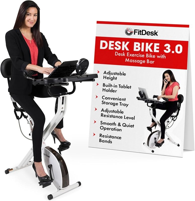 FitDesk Standing Exercise Bike Desk 3.0, Adjustable Height Indoor Cycling Trainer with Laptop Tray, Portable
