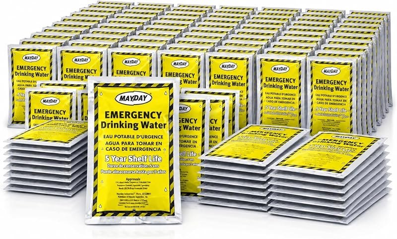 Mayday 73011 Emergency Water 4.225 oz/125 ml, 5-Year Shelf Life (100 Pack) — best emergency go bag for emergency bag
