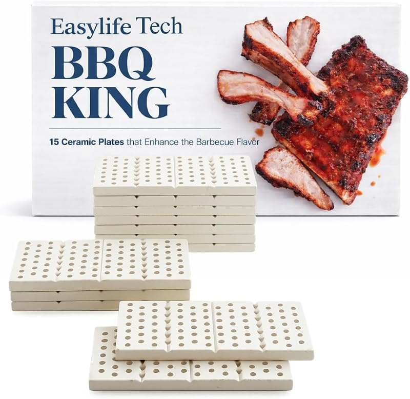 BBQ King Ceramic Grill Tiles 15-Pack - Get Charcoal BBQ Flavor from Your Gas Grill - Self-Cleaning, Reduces Flare Ups