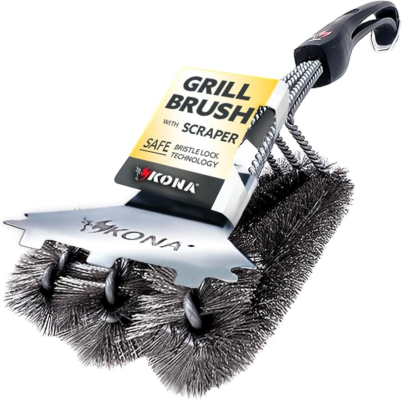 Kona Speed/Scrape Grill Brush and Scraper - Compatible with Weber and Other Brands Flat & Round Grill Grates - BBQ