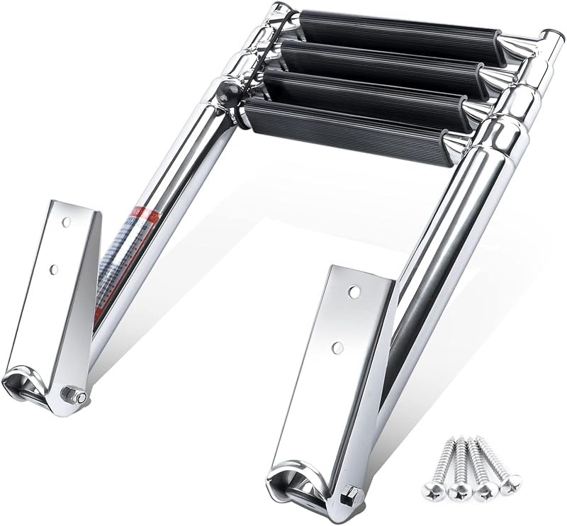 4 Step Boat Ladder, Stainless Steel Telescopic 4 Step Pontoon Boat Ladder, Extendable Dock Ladder for a Pontoon, Max