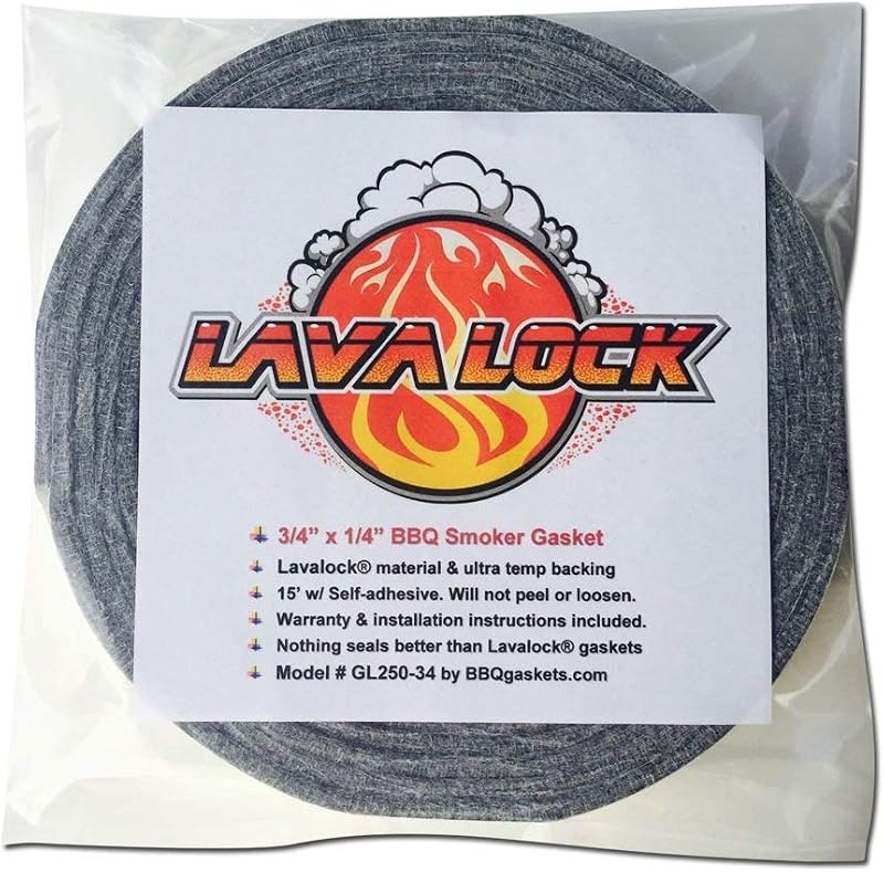 Grey Lavalock Gasket High Temp BBQ Smoker Grill Self Stick 3/4" x 1/4" x 15' — grill lid gasket for grill lid gasket
