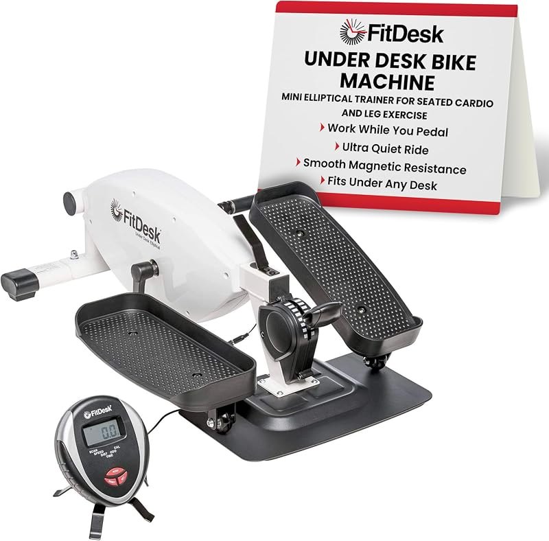 FitDesk Under Desk Bike Exercise Machine, Compact Magnetic Pedal Exerciser, Mini Elliptical, Quiet Seated Cardio