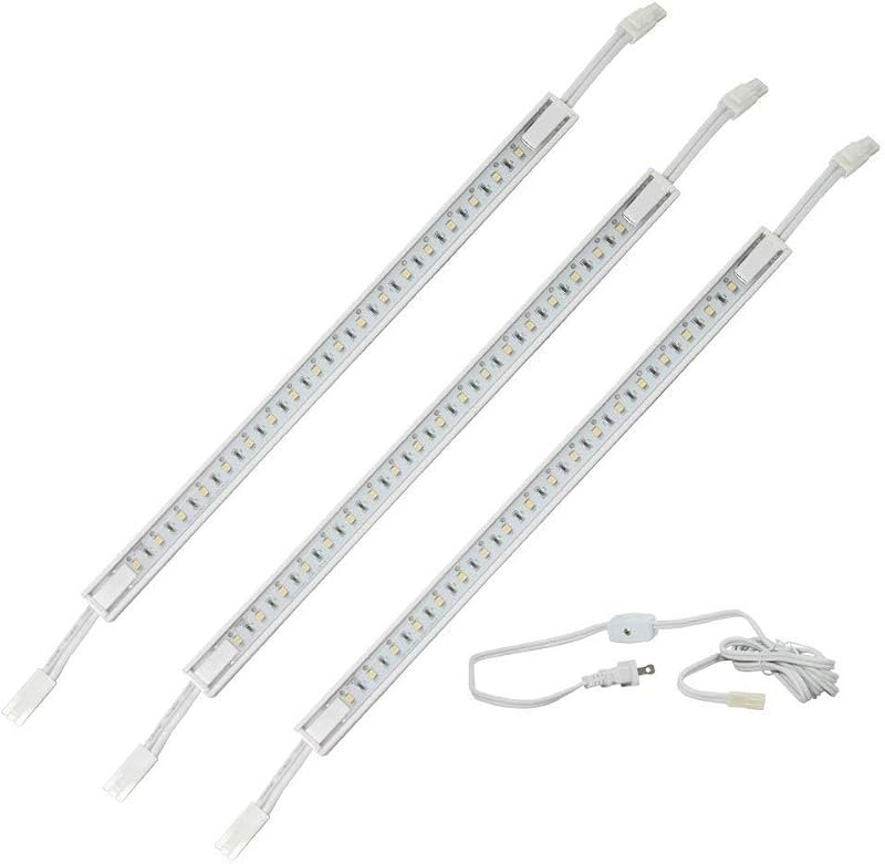 3 x 12 LED Strip Kit - White Cover with Warm White Light (3,000k) - Under Cabinet Furniture 120v/110v - Dimmable -