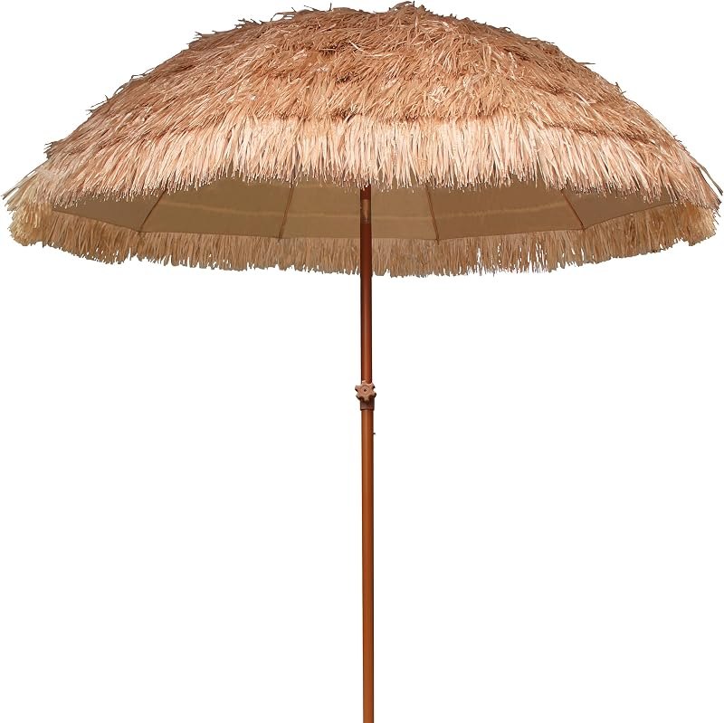 AMMSUN 7.5ft Hula Thatched Tiki Patio Beach Umbrella Hawaiian Style 10 Ribs UPF 50+ with Tilt Carry Bag for Outdoor