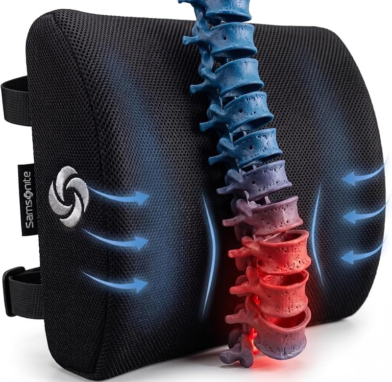 Samsonite Lumbar Support Pillow for Office Chair, Lower Back Support for Car, Back Pillow Desk Chair Cushion with