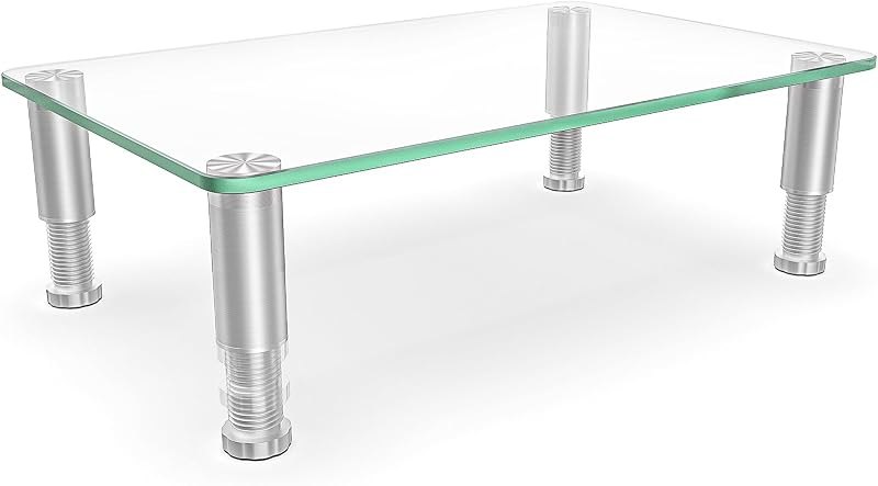 Hemudu Clear Computer Monitor Stand Riser with Height Adjustable Multi Media Desktop Stand for Flat Screen LCD LED