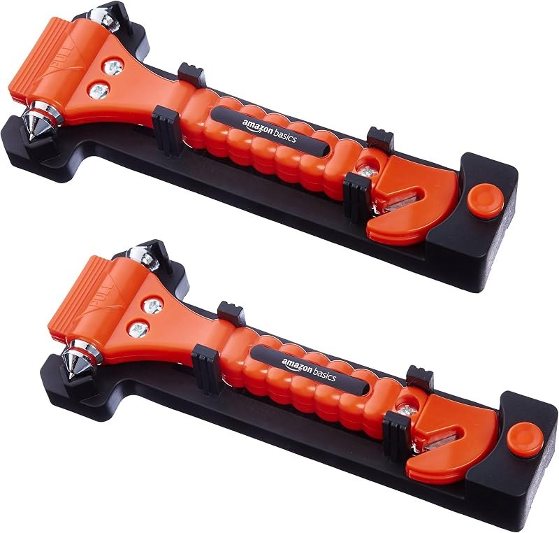 Amazon Basics Emergency Escape Tool, Window Breaker and Seatbelt Cutter, Car Safety Hammer with Protective Bracket