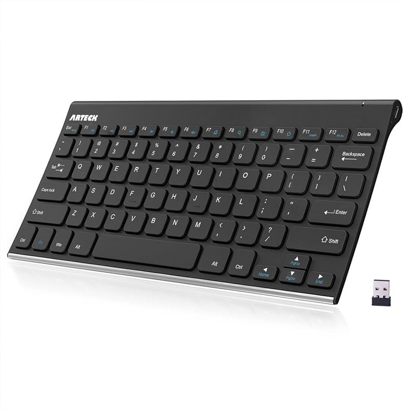 Arteck 2.4G Wireless Keyboard Stainless Steel Ultra Slim Keyboard for Computer/Desktop/PC/Laptop/Surface/Smart TV and