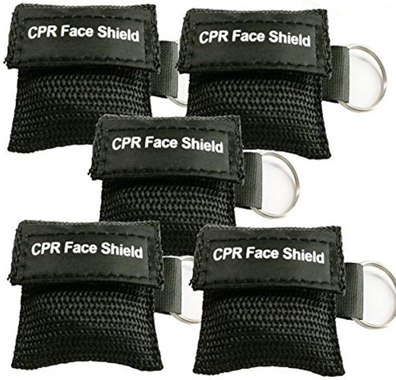 Pack of 5pcs CPR Face Shield Mask Keychain Ring Emergency Kit CPR Face Shields for First Aid or CPR Training (Black-5)
