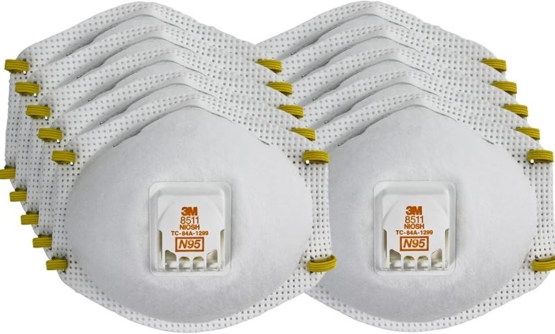 3M Particulate Respirator 8511, Pack of 10, N95, NIOSH APPROVED, Cool Flow Exhalation Valve, Disposable, Braided