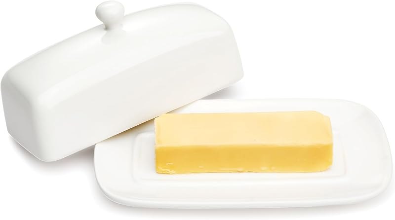Sweese Butter Dish with Lid, Porcelain Butter Container, 7.8 Inch Butter Holder with Handle Cover, Butter Keeper