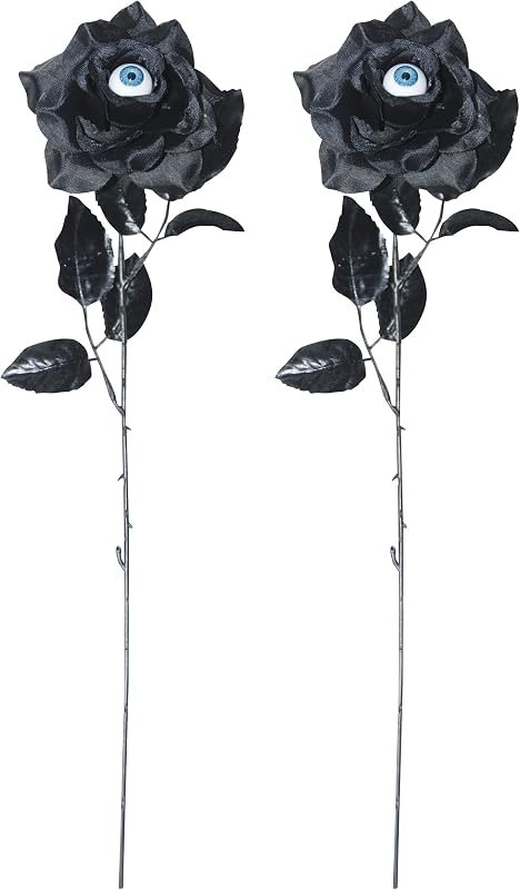 Spooky Haunted House Artificial Gothic Black Roses with Monster Eyes, Dark Creepy Flowers Halloween Decorations, Dead