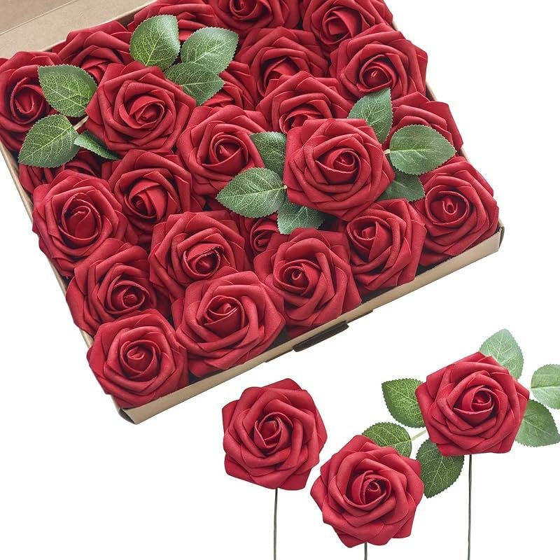 Ling's moment Artificial Roses, Red, 3 Inch 25 Pcs — best red silk rose bouquet for red silk rose bouquet