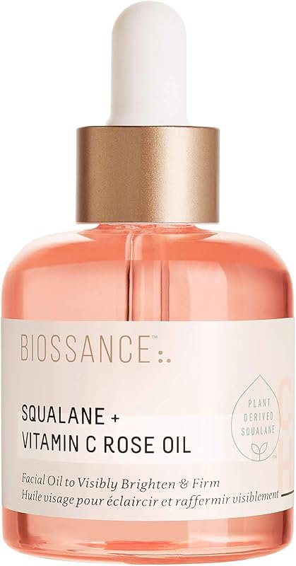BIOSSANCE Squalane + Vitamin C Rose Advanced Facial Oil - Brightening, Firming, and Hydrating Serum for All Skin Types