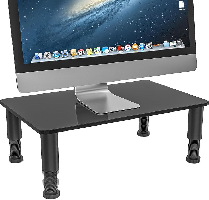 Glass Computer Monitor Stand Riser with Height Adjustable Multi Media Desktop Stand for Flat Screen LCD LED TV