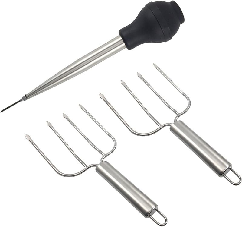 Thanksgiving Turkey Serving Set, Stainless Steel Baster And Turkey Lifter Poultry Forks,3Pcs Set (3) — turkey baster