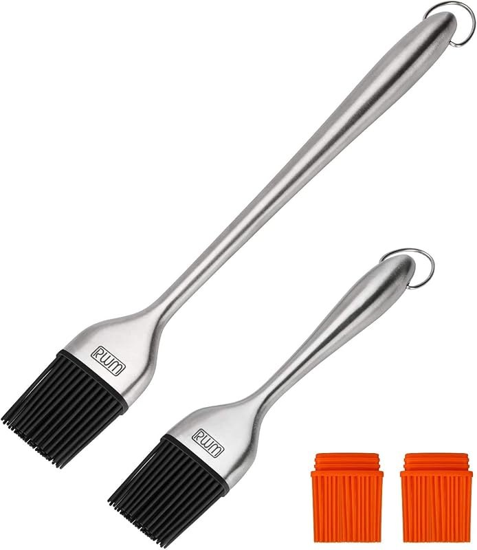 Rwm Basting Brush - Grilling BBQ Baking, Pastry and Oil Stainless Steel Brushes with Back up Silicone Brush