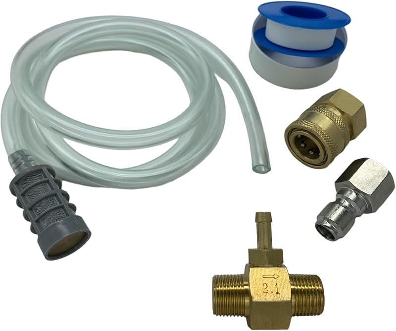 Kit Pressure Washer Chemical Detergent Soap Down Stream Injector 3-5 GPM 2.1 Orifice, Hose Filter & 3/8 NPT Size Quick