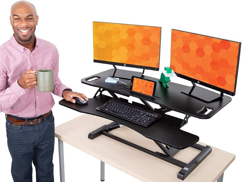 Flexpro Hero 37 Inch Standing Desk Converter, for Office and Home, Height Adjustable, 2 Level Sit to Stand Workspace