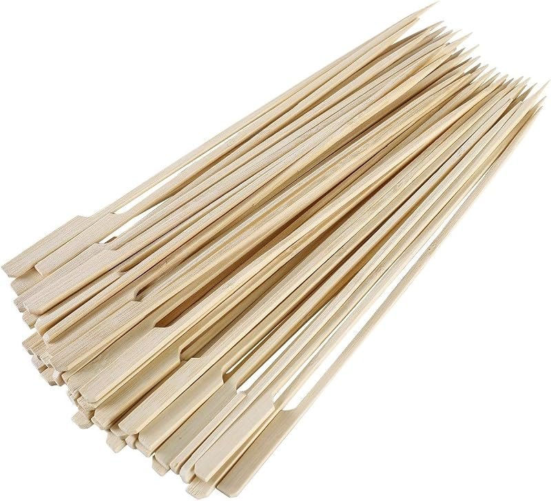Gmark 100 Count Bamboo Paddle Skewers, 12 Inch Natural Flat Wooden BBQ Picks, Biodegradable Kabob Sticks for Grilling