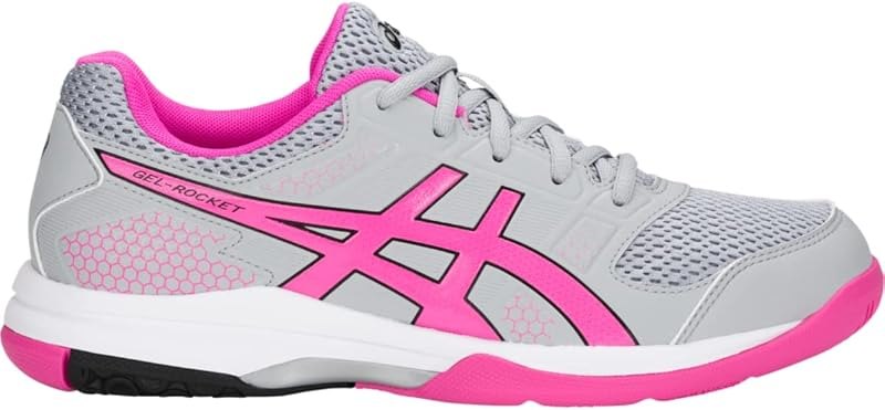 ASICS Women's Gel-Rocket 8 Volleyball-Shoes, Airy Blue/Silver/White — Pink Pickleball Shoes for pink pickleball shoes
