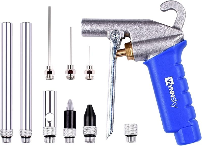 High Flow Air Blow Gun with 9 PCS Blower Tips, 6 inch Extensions, Needle and Rubber Tip, Xtreme Flow Nozzle, Adaptor