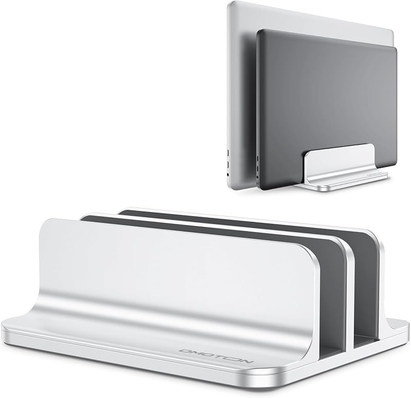 OMOTON Dual Vertical Desk Laptop Stand Holder, Fits MacBook Air/Pro, Silver — computing laptop stand for computing
