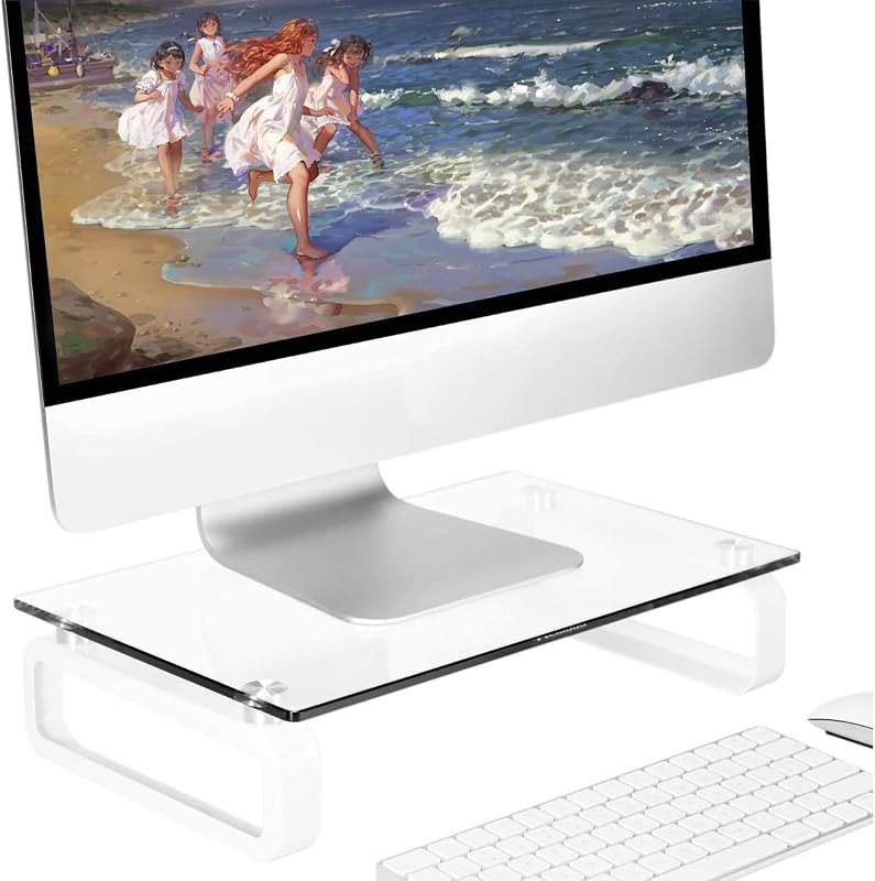 Hemudu Clear Computer Monitor Stand Riser Multi Media Desktop Stand for Flat Screen LCD LED TV, Laptop/Notebook, with